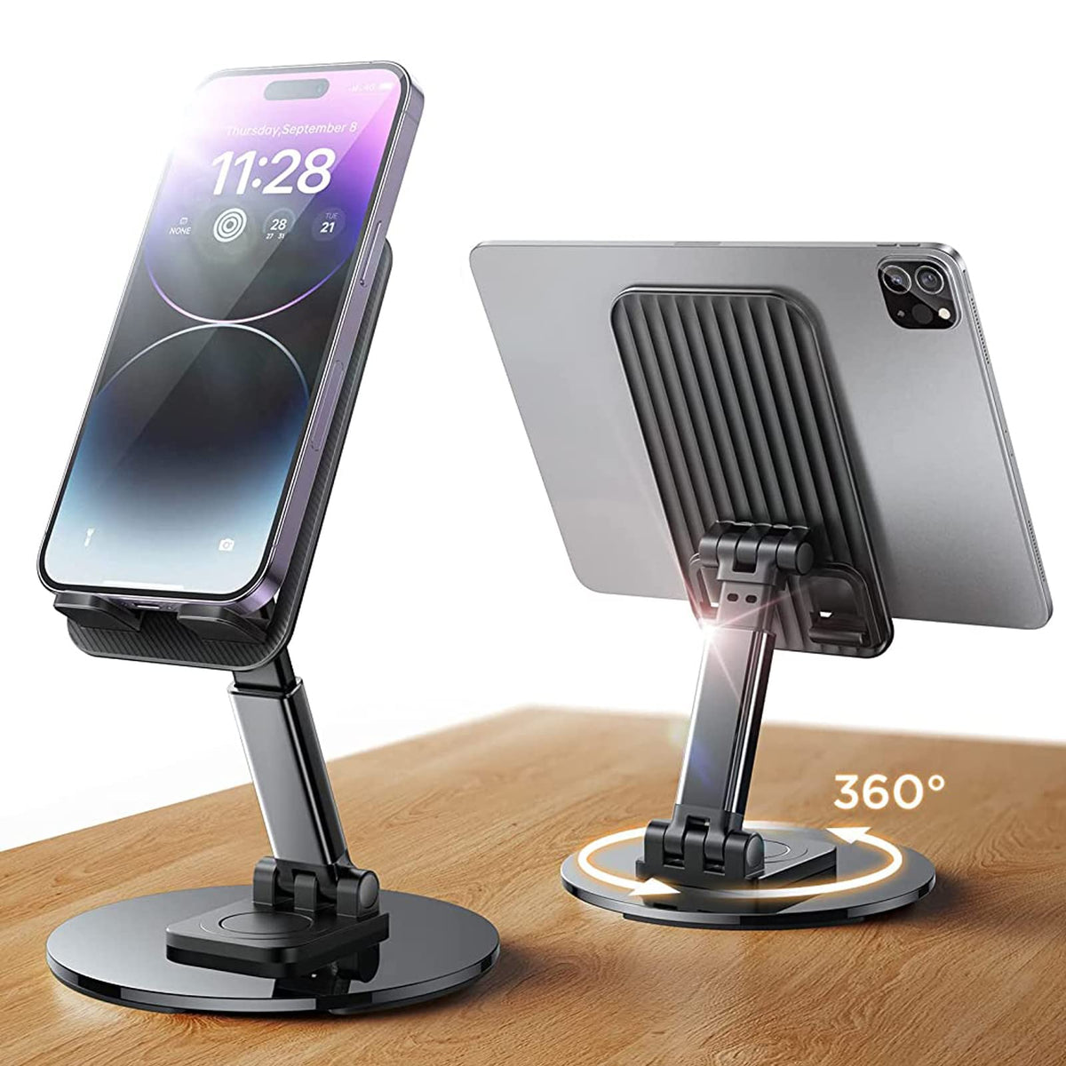 ZORBES® Aluminium Alloy Phone Stand Holder 360° Rotatable Mobile Stand for Table Mobile Holder for Table Adjustable Height & Tilting, Phone Stand Phone Holder for iPhone 14/13/12 (within 4-11 inchs)