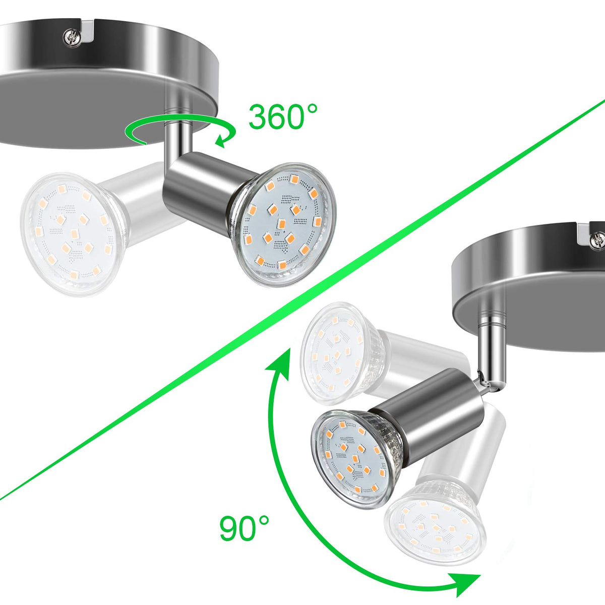 ZORBES® 2 Way White Chrome LED Round Plate Ceiling Spotlight Lamp with 2 x 4W GU10 Bulbs for Bedroom, Kitchen 110mm 400LM