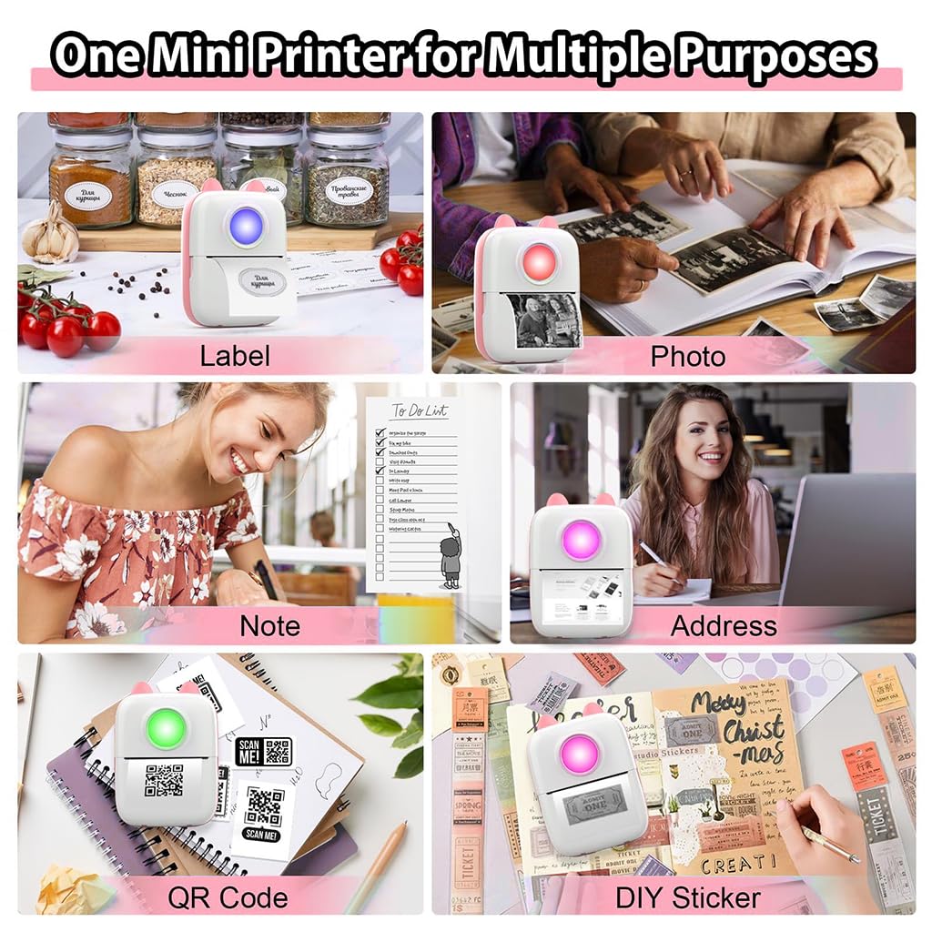Zeitel® Mini Bluetooth Thermal Printer with LED Pink