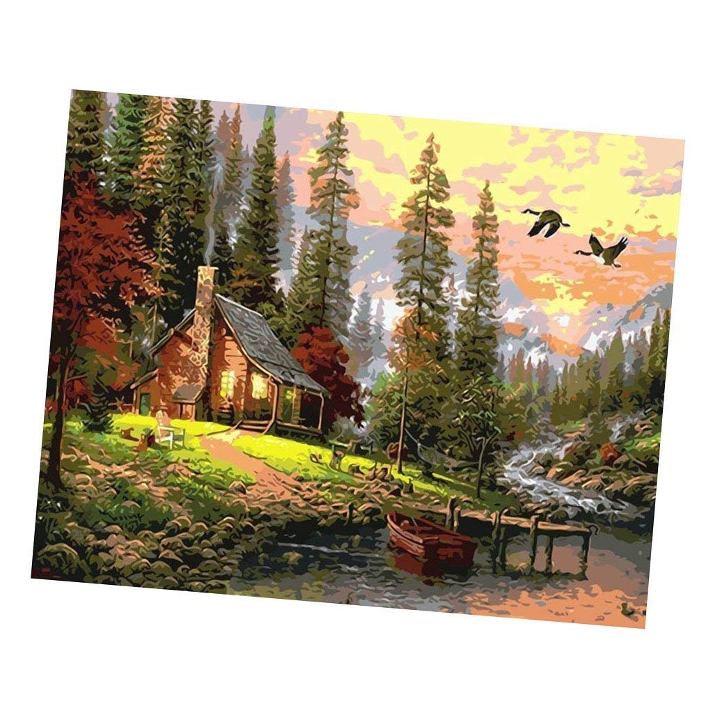 ZORBES® Canvas Nature Painting Kit, Hut in The Woods, 40 x 50 cm