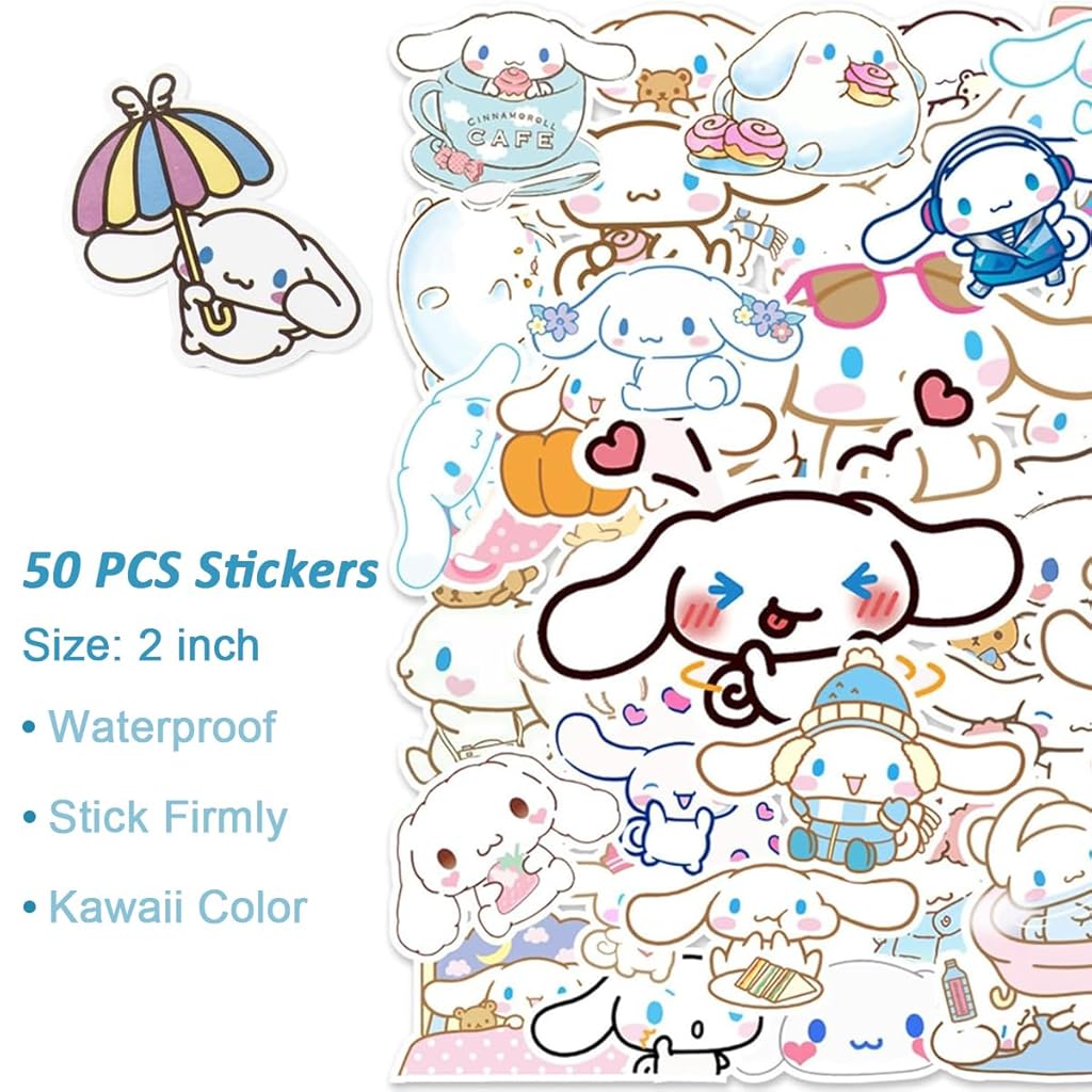 ZORBES® Juego de 26 útiles escolares Kawaii Cinnamoroll, juego de suministros de papelería Kawaii con cuaderno, estuche bolígrafo negro, pegatinas Cinnamoroll surtidas, artículos de papelería