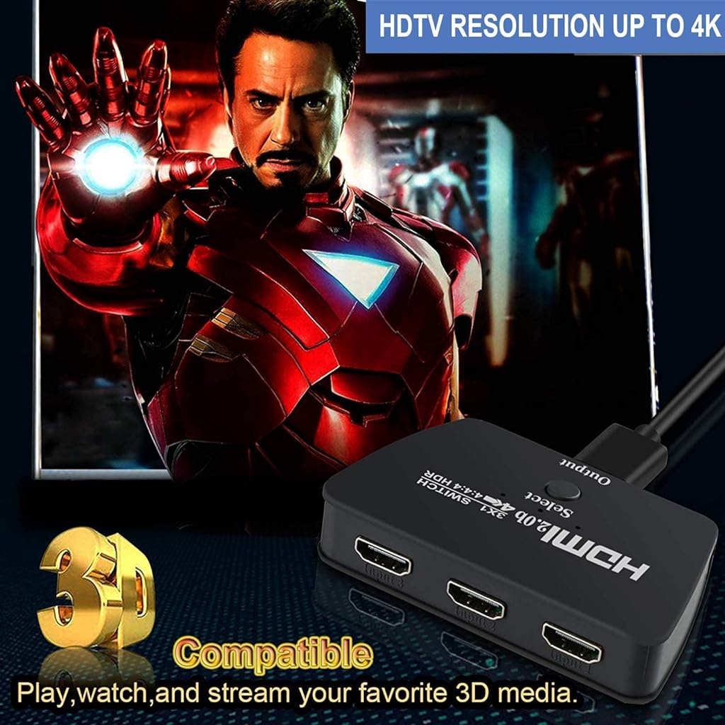 Verilux® 4K@60Hz HDMI Splitter, 3 Input to 1 Output Manual HDMI Switcher, Support HDCP2.2,HDR,1080P 3D,HDMI Switcher 3 in 1 Out for Fire Stick,PS5,Sky Box,X Box,Games Consoles,DVD,PC,Roku,fire Cube - verilux