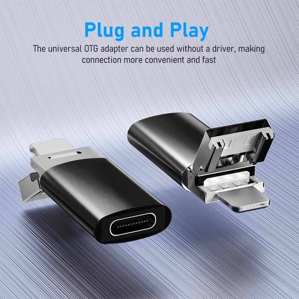 Verilux® OTG Adapter 3 in 1 USB C Female to Light-ning, USB A, Micro USB Male OTG Adapter PD 30W Fast Charging Type C to Light-ning Connector Type C Charger Converter for iPhone iPad