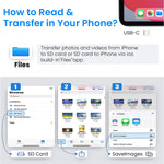 Verilux Card Reader for iPhone iPad and PC featuring 5 in 1 Design with 2 USB3.0 Ports | Supports Charging and Data Transfer