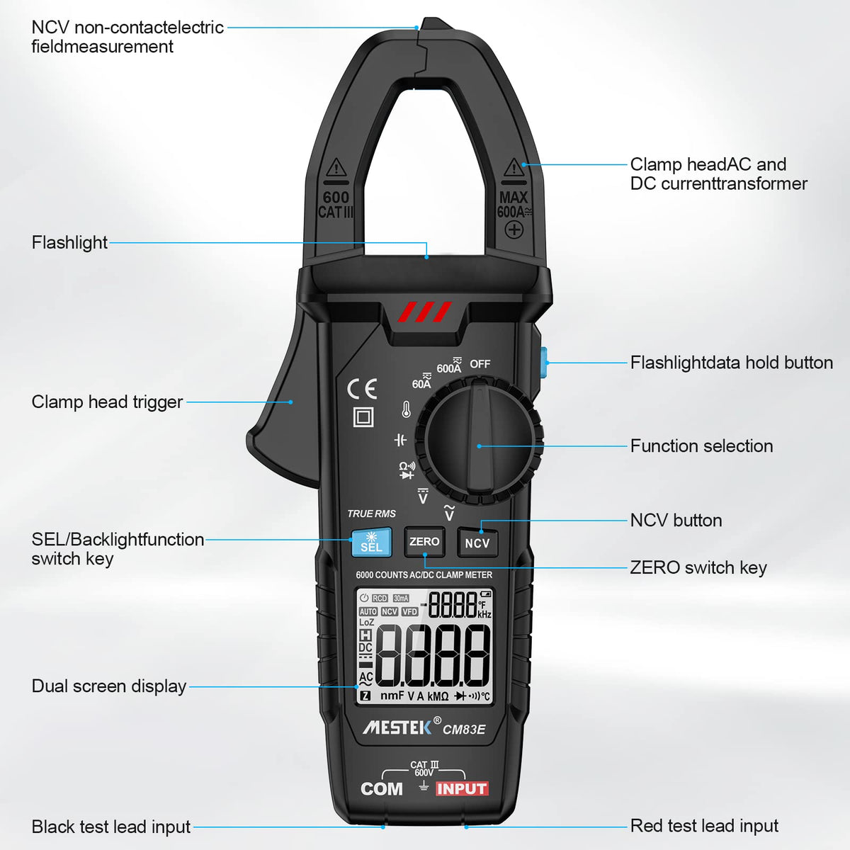 Verilux Multimeter Digital Clamp Meter AC DC Digital Voltmeter Auto-ranging NCV Amp Ohm Volt Meter Measures AC Current, AC/DC Voltage, Capacitance, Resistance, Diodes, Continuity Frequency Electrican Tools