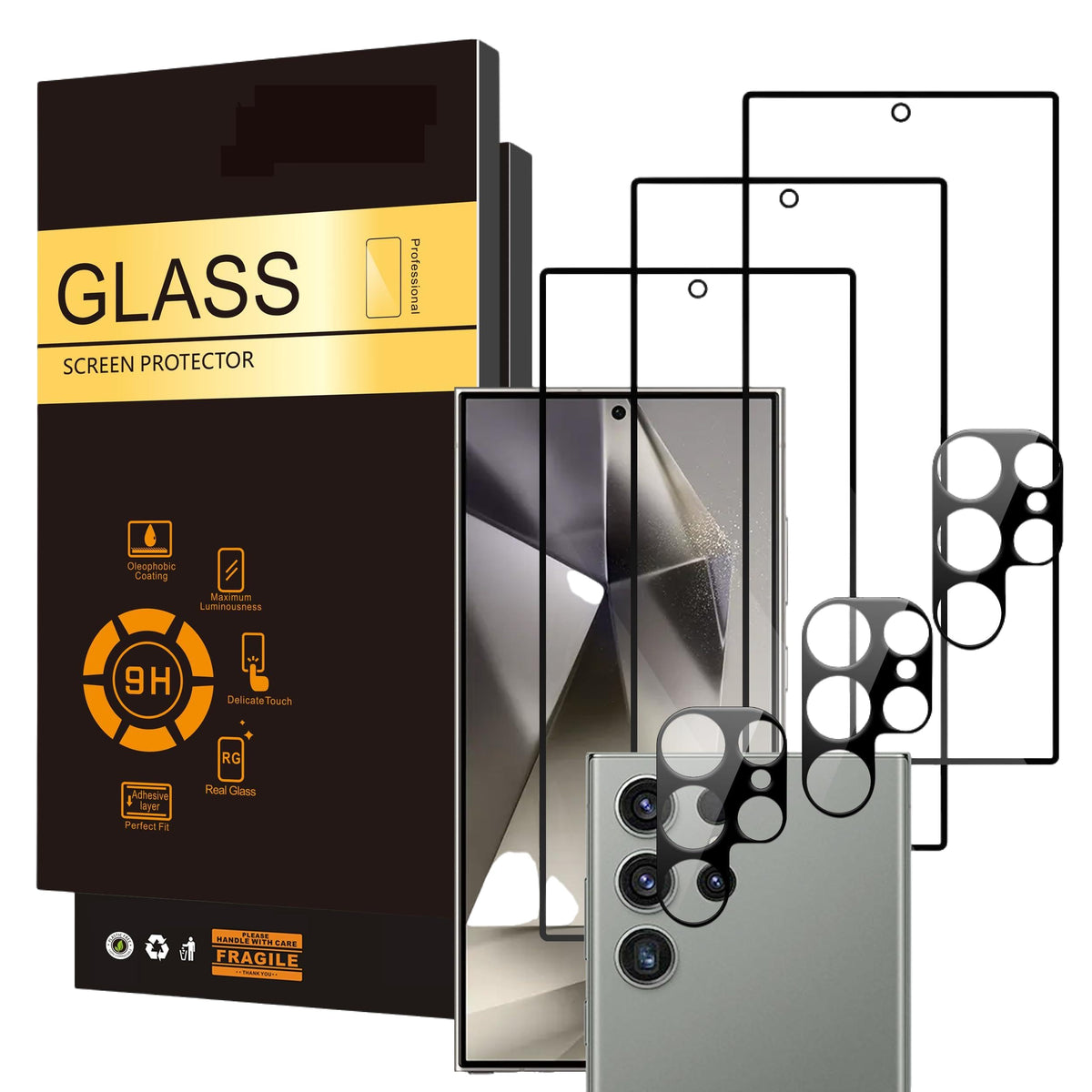 ZORBES® Compatible with Galaxy S24 Ultra, Screen Protector & Lens Covers, 9H HD Tempered Glass Screen Protectors, Anti-scratch Lens Protection, Anti-glare Screen Protectors, Pack of 6