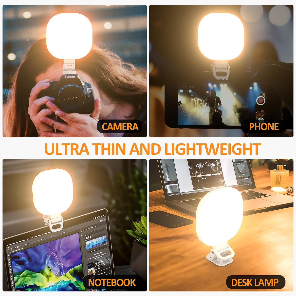 ZORBES® 142 LED Light for Video Shooting, 2000Mah Rechargeable Selfie Light for Mobile Clip Video Light, Adjusted 3 Light Modes, 10 Brightness Levels for Phone Camera, Laptop, Makeup, Conference, Vlog