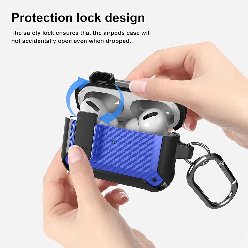 ZORBES® TPU Airpods Pro Case Fashion Carbon Fiber Design Airpods Pro Cover Airpods Pro Shockproof Case with Carabiner Support Wireless Charging,Blue