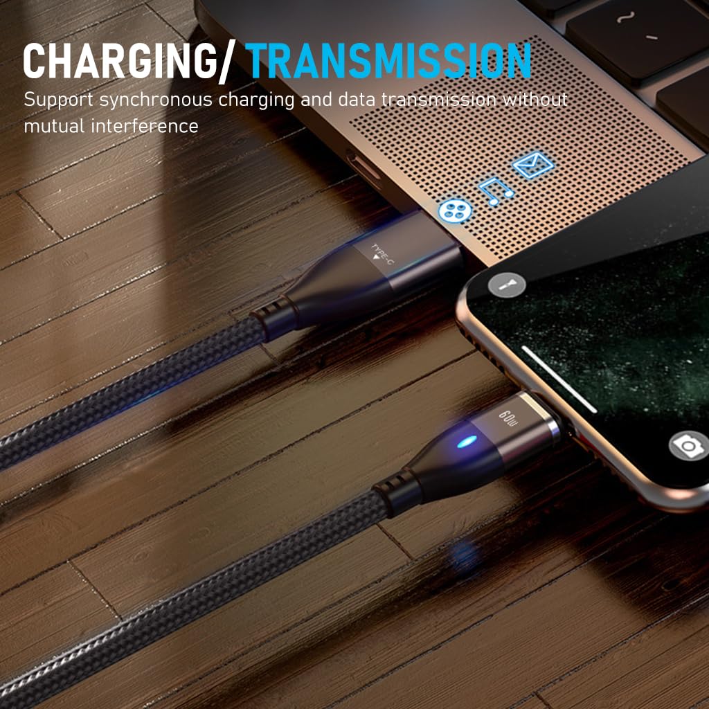 Verilux® Magnetic Charging Cable, 6 in 1 USB A/C Charge Cord with 3 Magnet Adapters(Type C/Micro/i-Product), 3.3Ft 60W Fast Charging & Data Transmission Multi Cable for Phone, Laptop, Tablet