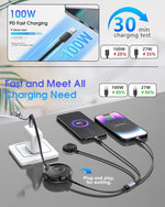 Verilux® 6 in 1 USB C Charging Cable Retractable USB C Charging Cable with Apple Watch Wireless Charger Support Max 100W PD Fast Charging Compatible with iPhone 15/14/13, Samsung, Apple Watch