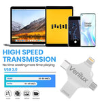 Verilux 4 in 1 Flash Drive with Lightning Type C Micro USB and USB 3.0 | 256GB Metal Design