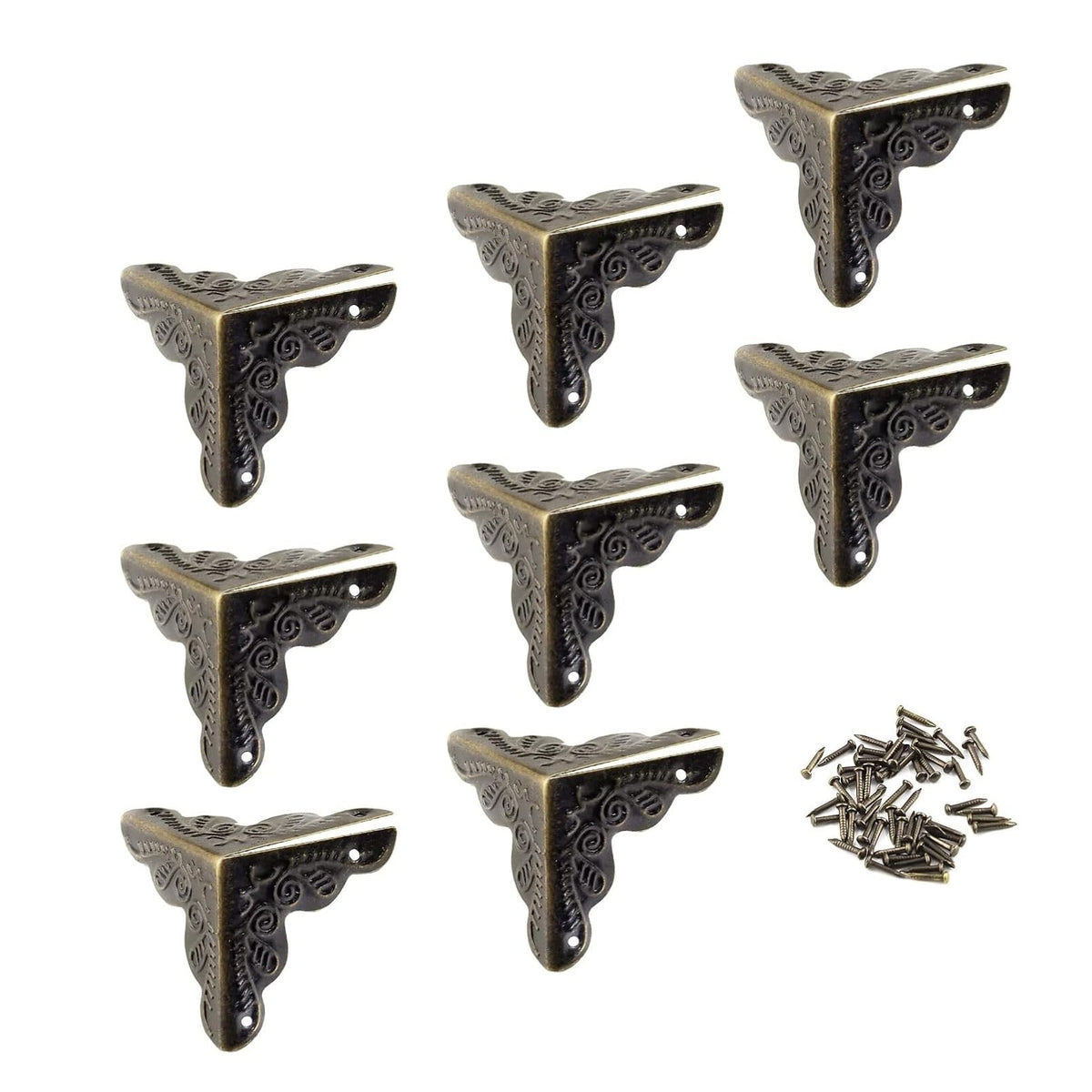 Serplex® 8Pcs Handcrafted Wooden Box Corner Protectors, 2.5cm Embossed Metal Corner Guards with Pre Punch Holes & Screws, Decorative Edge Covers for Jewelry Boxes, Chests, Cases & DIY Crafts