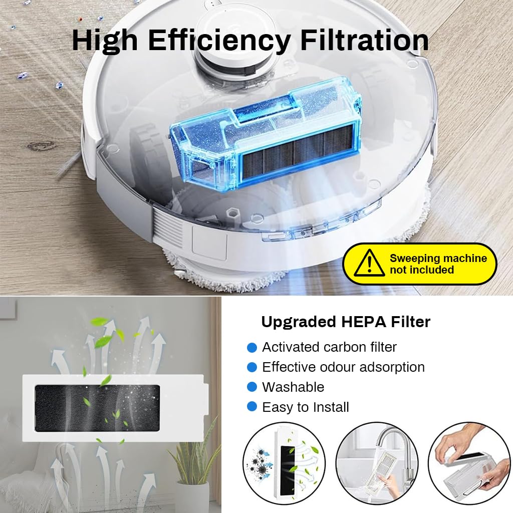 Verilux® 14Pcs Replacement Accessories for ecovacs deebot T20 Omni /PRO/MAX T20 Pro/Max Plus Robot Vacuum Accessorise Kit, 1 Main Brush, 4 Side Brushes, 4 Mop Cloth, 3 Dust Collection Bags, 2 Filters
