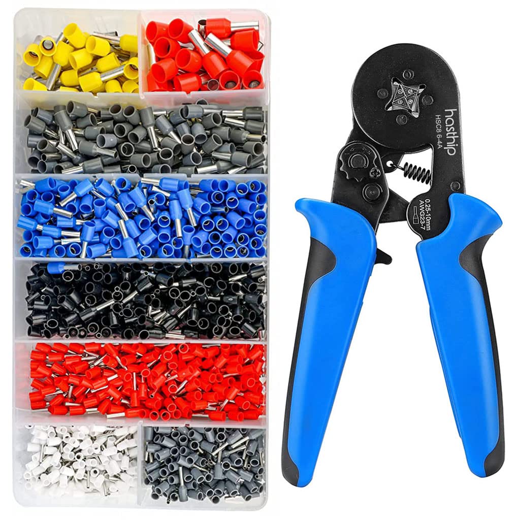 Serplex® Ferrule Crimping Tool Kit, Self-Adjusting Square Wire Crimper Plier for AWG23-7 with 1200pcs Assortment Ferrule Wire Copper Crimp Connector, Wire Connector Kit Wiring Cable Connector