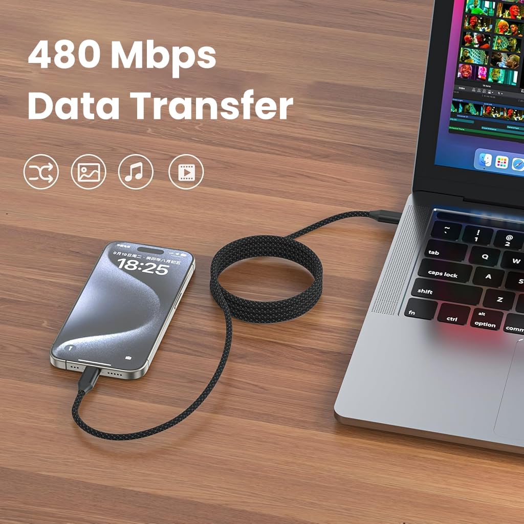 Verilux Type C to Lightning Cable 3.3 ft with Magnetic Connector and Nylon Braid for iPhone 14