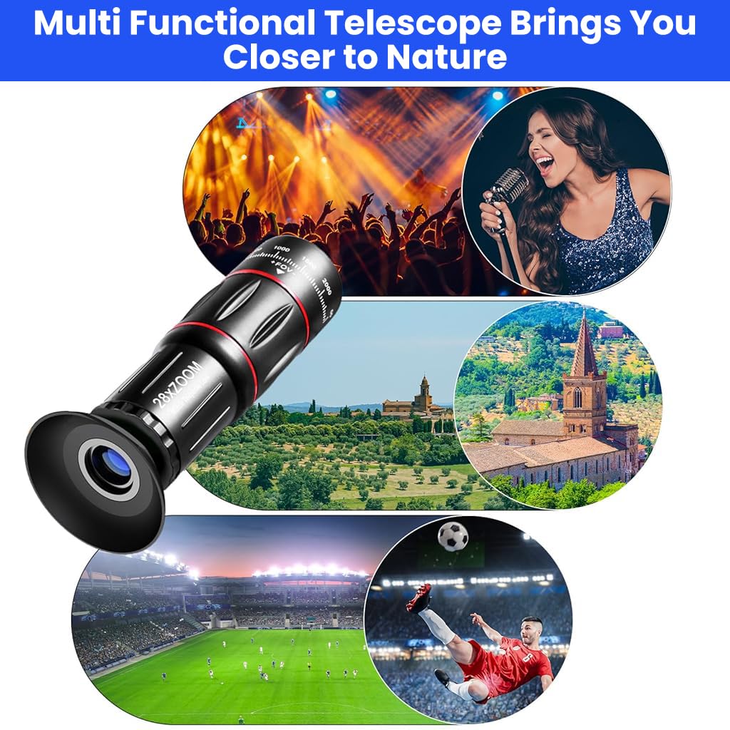 ZORBES® 18X Telephoto Monocular for Phone, High-Power Zoom Lens with Universal Smartphone Clip, Tripod, Portable Telescope for Bird Watching, Hiking, Sports, and Concert