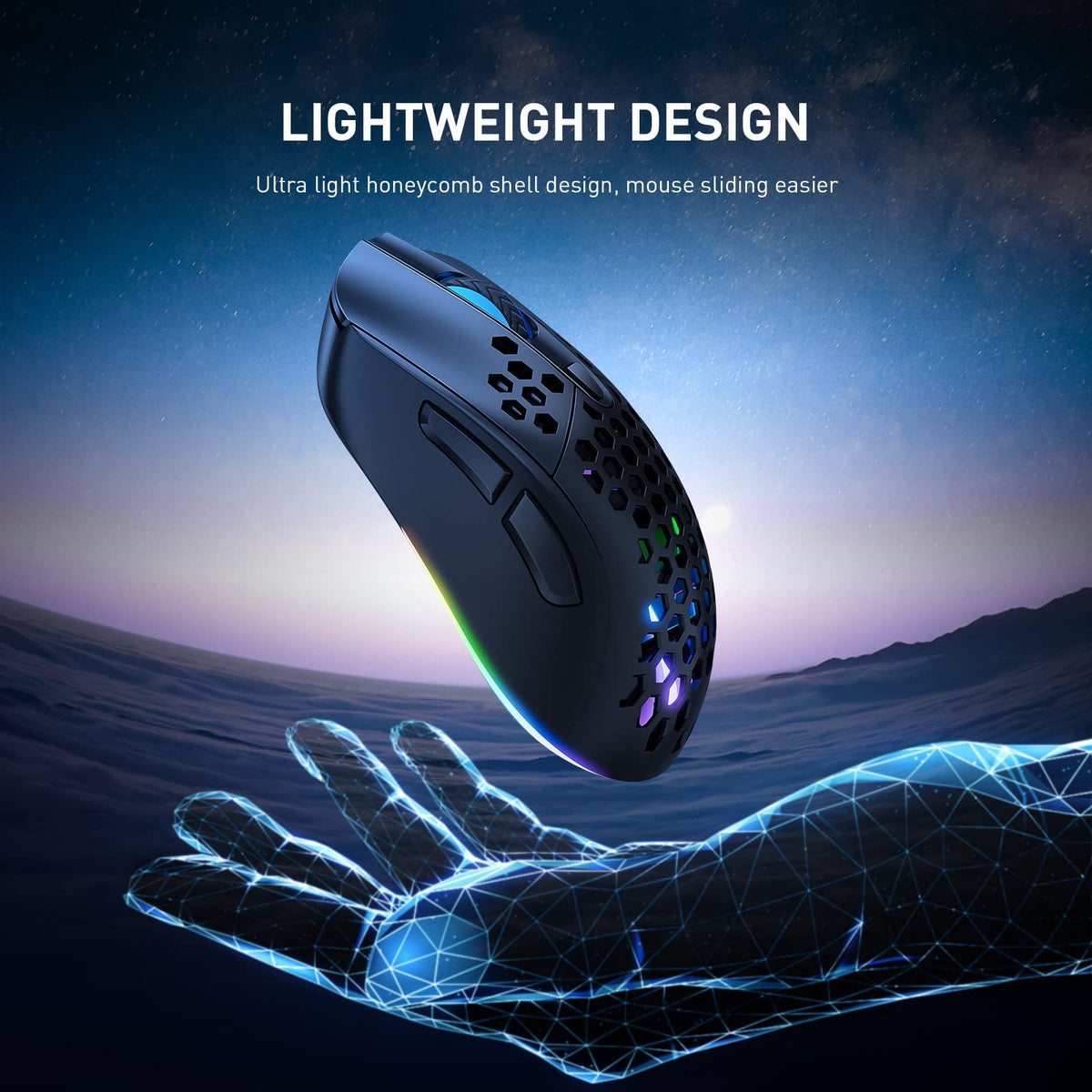 Verilux® RGB Wired Gaming Mouse Honeycomb Lightweight Ergonomic Mouse Max 7200 DPI Ultra Smooth Tracking