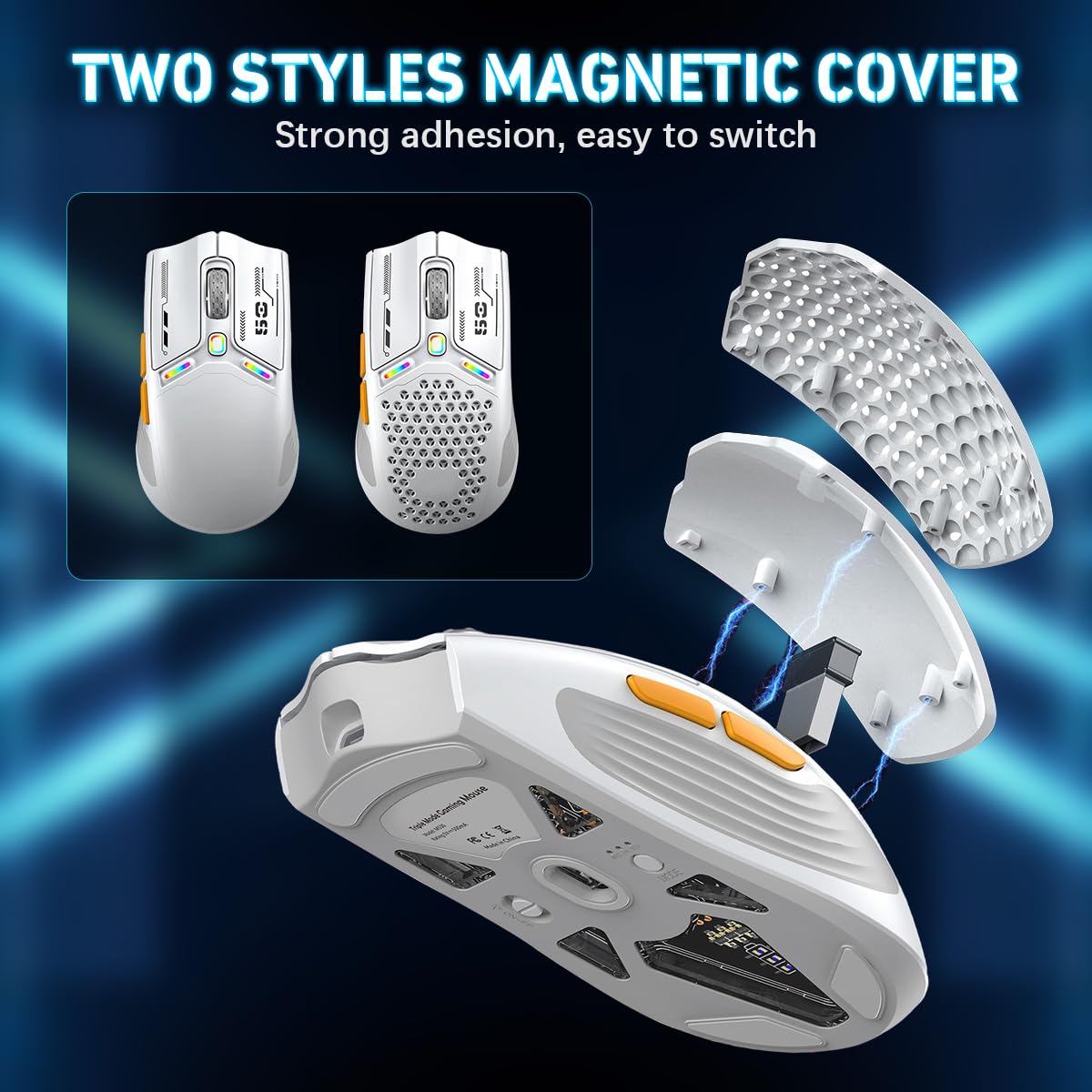 Verilux Wireless Gaming Mouse for Esports with 12000 DPI Sensor and Swappable Shells | White