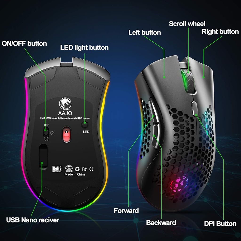 Verilux® Wireless 2.4G Honeycomb Gaming Mouse