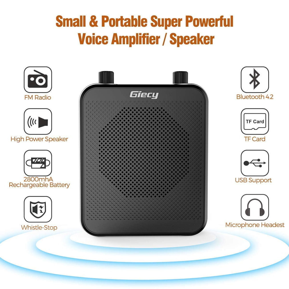 ZORBES® Voice Amplifier for Teachers - Portable 30W Voice Headwear Microphone Support Bluetooth FM TF Card/U Flash Disk,2800 mAh