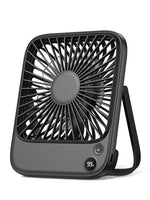 Verilux® USB Fan Mini Desk Fan with Kickstand 4-Speed USB Cooling Fan Travel Tabletop Fan 5000mAh USB Rechargeable USB Fan for Office, Dorm, Kitchen, Black