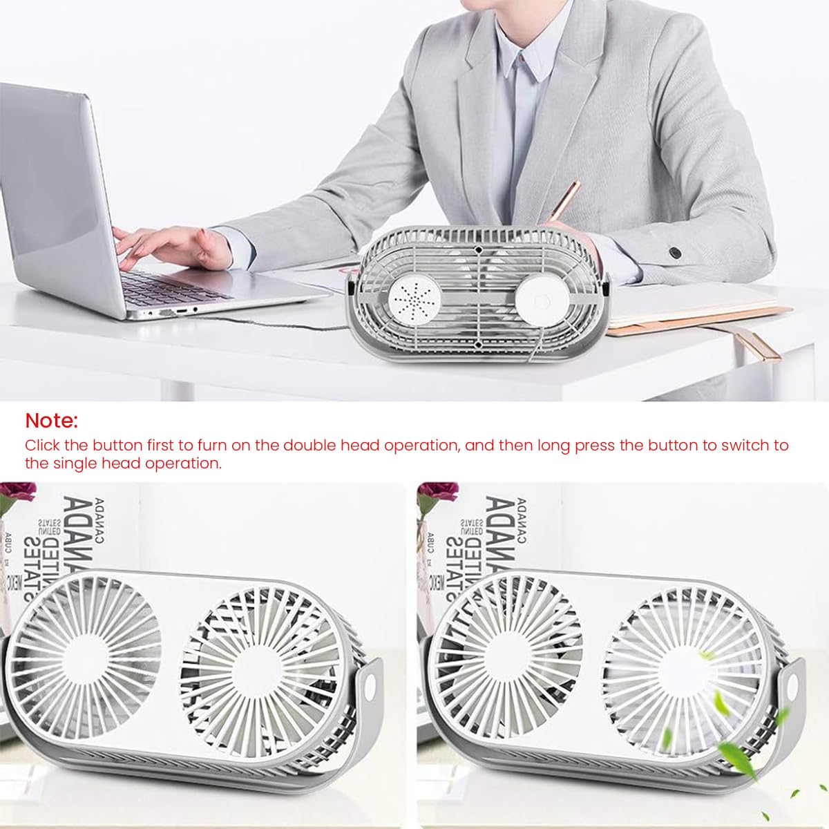 Verilux Table Fan for Home and Office with Dual Fan Aromatherapy Design | 26×15×5 cm Portable USB Cooling