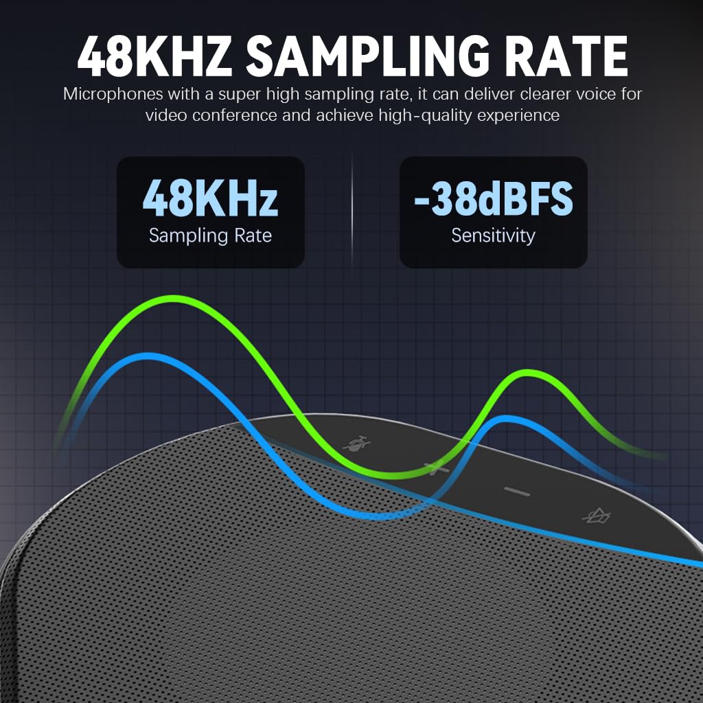 Verilux Conference Microphone for Home Office with 4 Mics 360° Pickup up to 5m | Dual Noise Cancelling