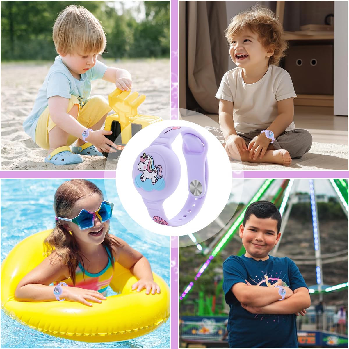 ZORBES® AirTag Bracelet for Kids, Waterproof Cute Cartoon Air tag Holder with Watch Band Design, Full Coverage Anti-Lost Silicone Airtag Hidden Accessories for Child, Pink