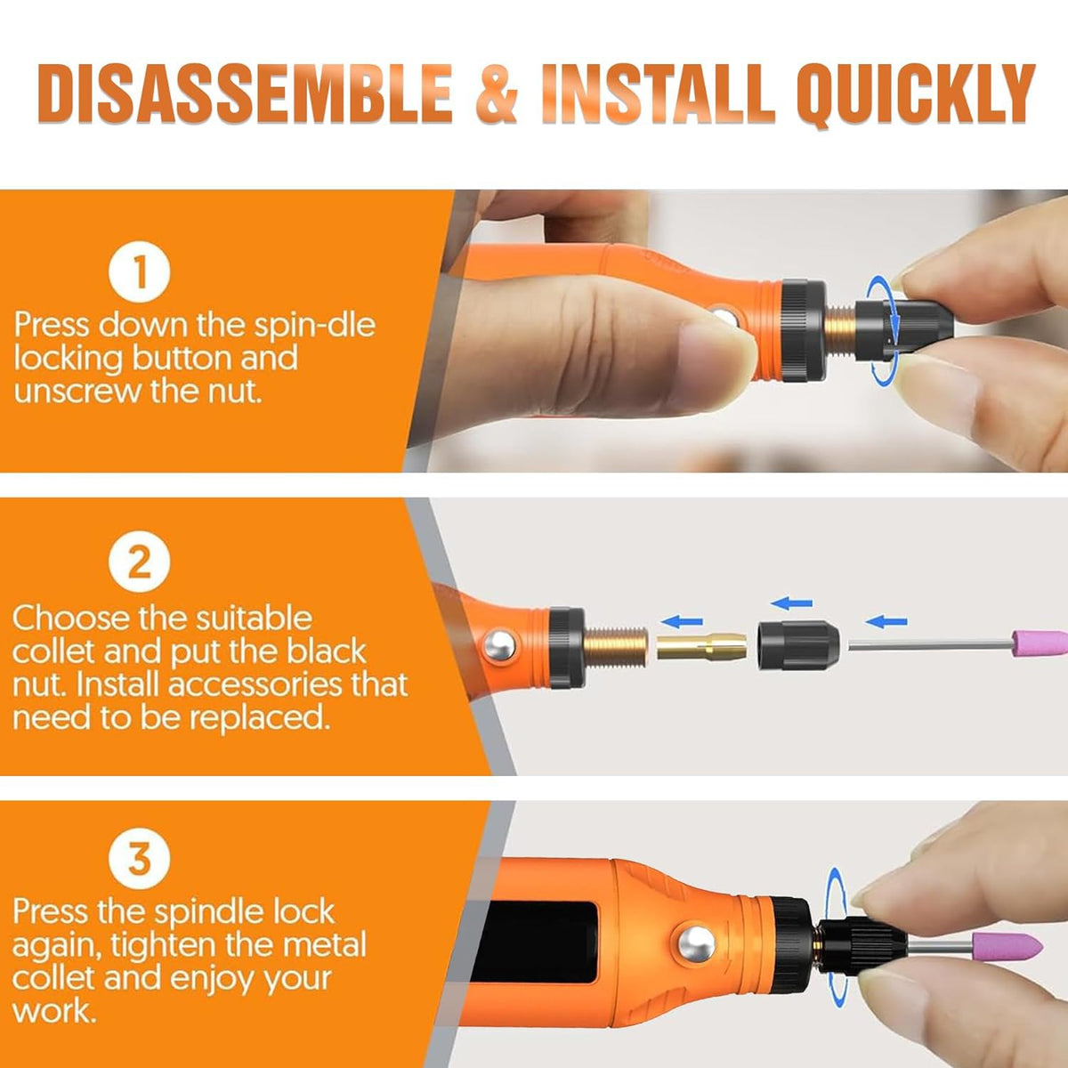 Verilux Rotary Tool Kit for DIY Crafts with 5 Speeds and 58 Accessories | Cordless USB Charging Design