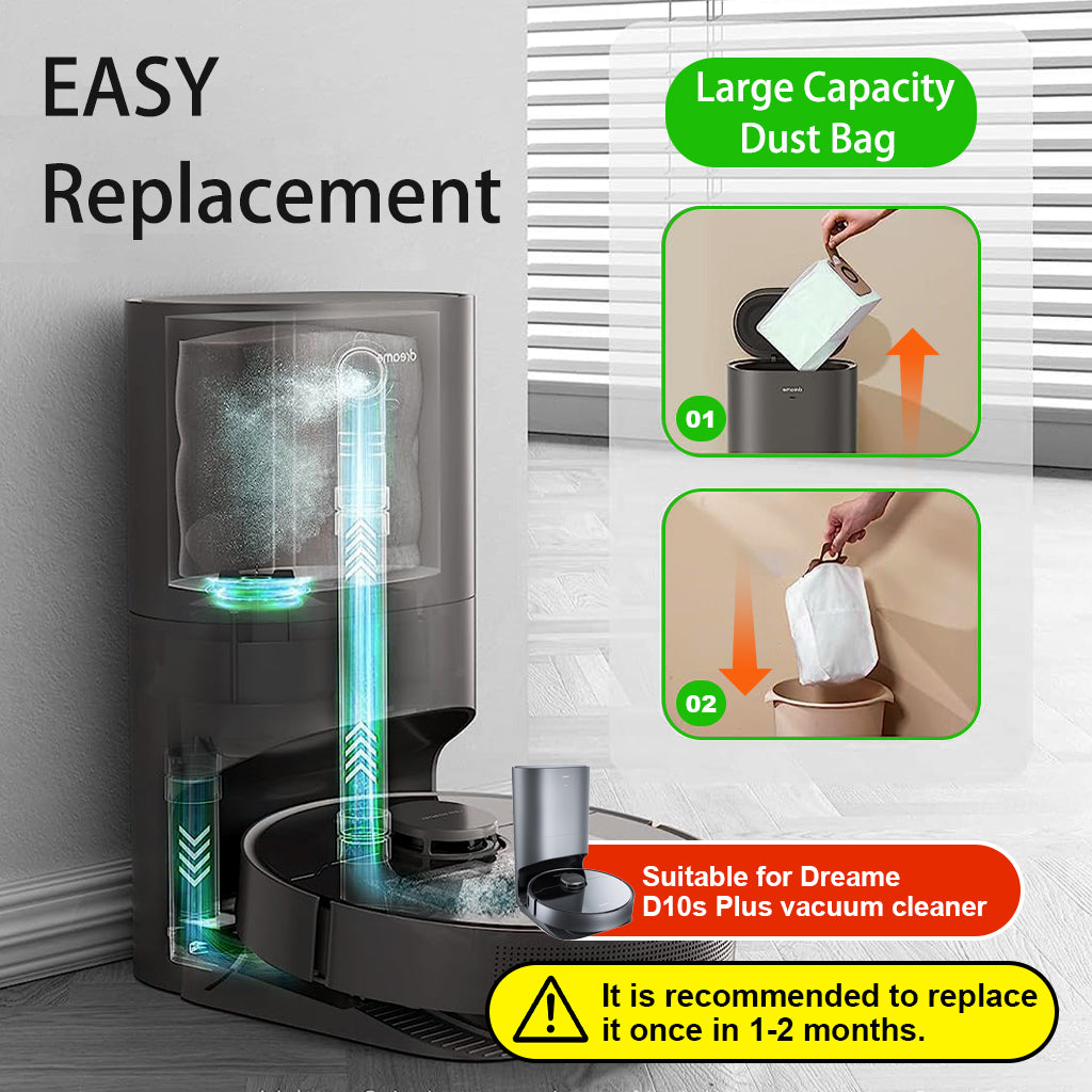 Verilux® 4Pcs Dustbins Replacement for Dreame D10s Plus Vacuum Cleaner Dust Bags Vacuuming Reuseable Dust Collection Bags for Hair, Dirt, and Debris