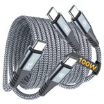 Verilux® 2Pcs PD 100W Type C Cable Fast Charging, 6.6Ft/2M Braided C Type Charger Cable, 480Mbps Data Transfer USB C to C for iPhone 17/17 Pro/17 Pro Max/16/15, Galaxy S25/S24/S23, More USB C Equipment