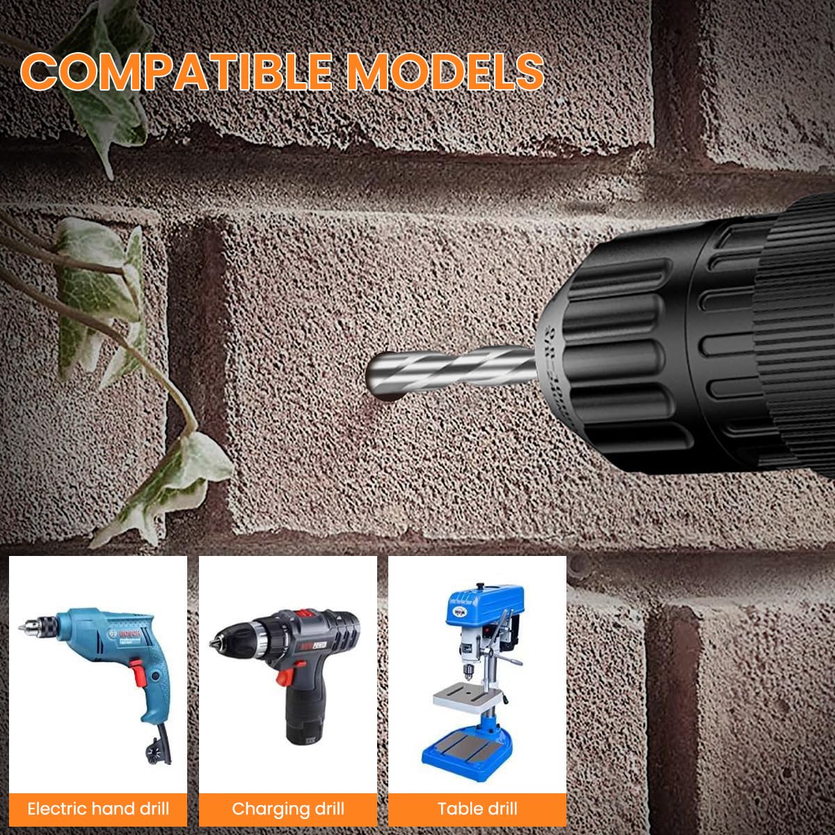 Serplex® Masonry Drill Bit Set 7-Piece 3/4/5/6/8/10/12mm Concrete for Glass Brick Plastic Wood Tile Industrial Strength Carbide Tip High-Strength Twist 2 PCS