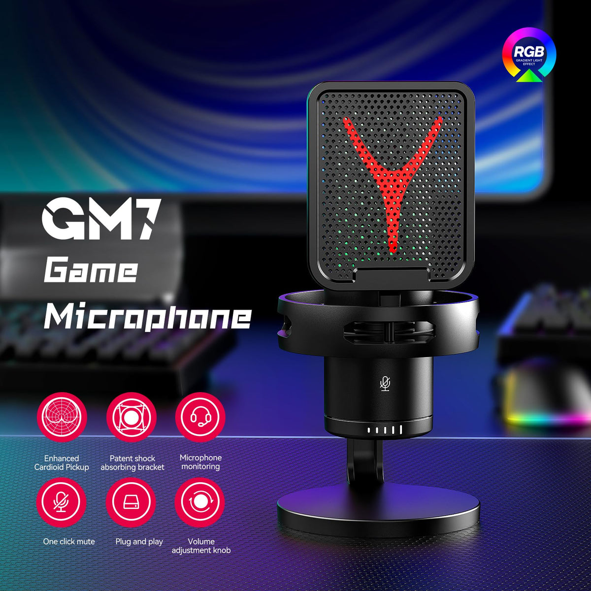 Verilux Gaming USB Microphone for Streaming and Recording with Touch Mute & RGB | 70.9 in Cable