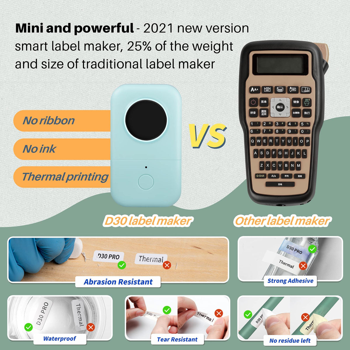 ZORBES® D30 Label Maker,Sticker Maker Machine with One Tape Inkless Small Bluetooth Label Printer for iOS and Android Thermal Inkless Printer for Home