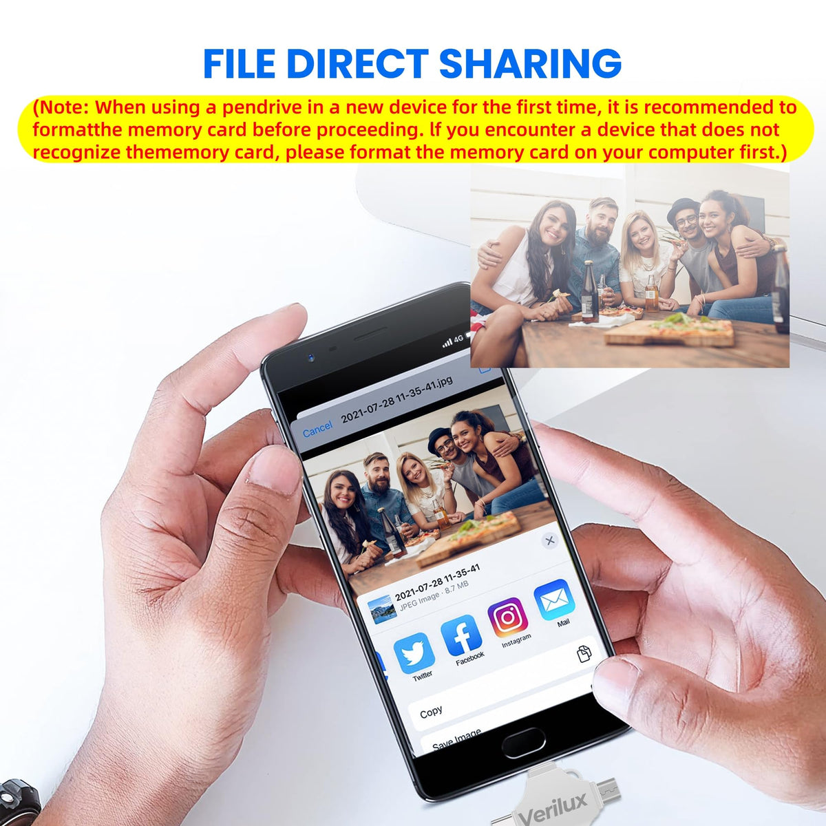Verilux Flash Drive for iPhone and Android with 128GB Storage featuring 4 in 1 Interfaces