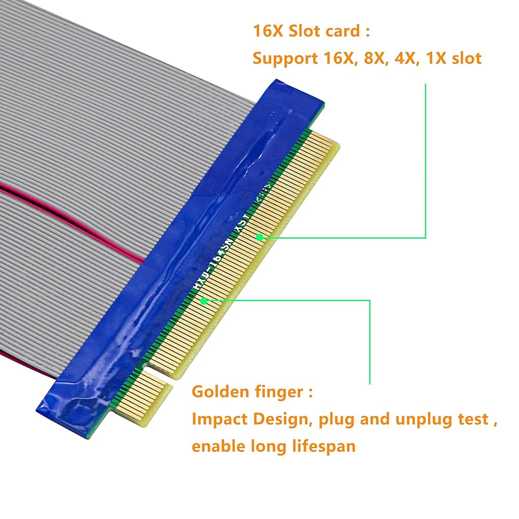 Verilux® PCI-E Extender Cable PCIe 16x to 16x Flexible GPU Riser Adapter Card Extender Cable for Ethereum Mining ETH L=8inch (16X16), High-Speed High-Frequency and High Impedance Design - 1 Unit - verilux