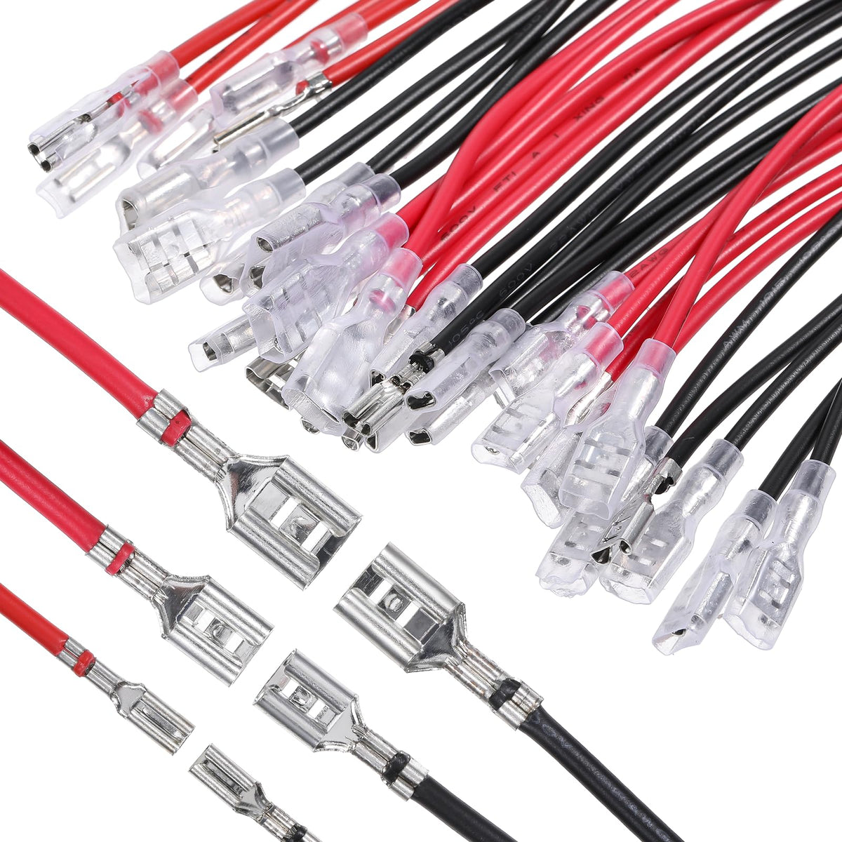ZORBES® 30Pcs 2.8mm 4.8mm and 6.3mm Female Spade Crimp Terminal with Insulating Sleeve and Wire