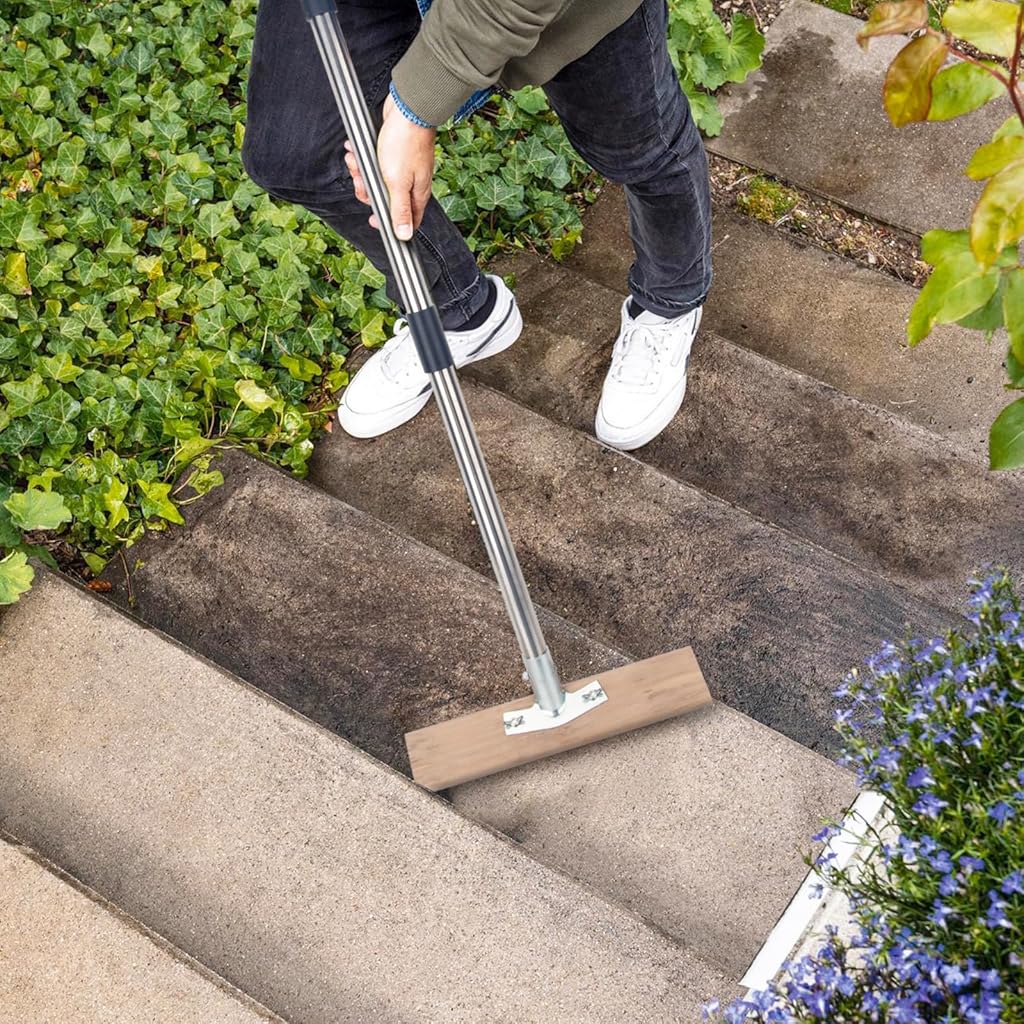 Serplex® Stainless Steel Wire Scrub Brush with Long Handle for Deck, Concrete, Patio Floor Cleaning 59'' Heavy Duty Stiff Metal Bristle Scrubber Broom Floor Scrub Brush for Outdoor Moss Removal