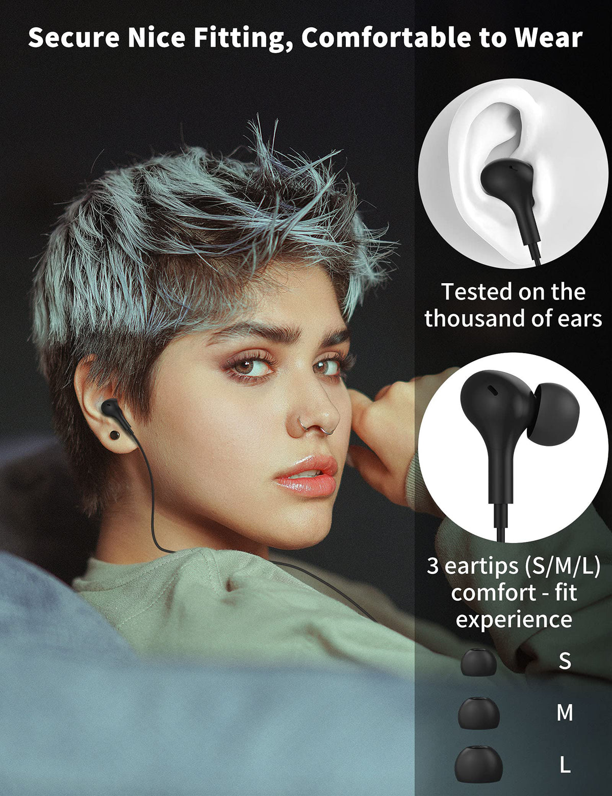 ZORBES® Wired Earphone Type C in-Ear Earphone Set with 4 Sizes Earphone Silicone Tips Magnetic Wired Earphone with Microphone Volume Control Bass-Enhanced Music Earphone for Samsung S23 FE S22 S21