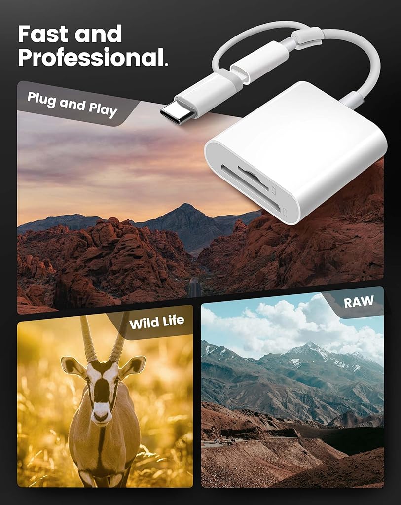 ZORBES® SD Card Reader for iPad, Lightening& USB-C Dual Connector Memory SD Card Adapter