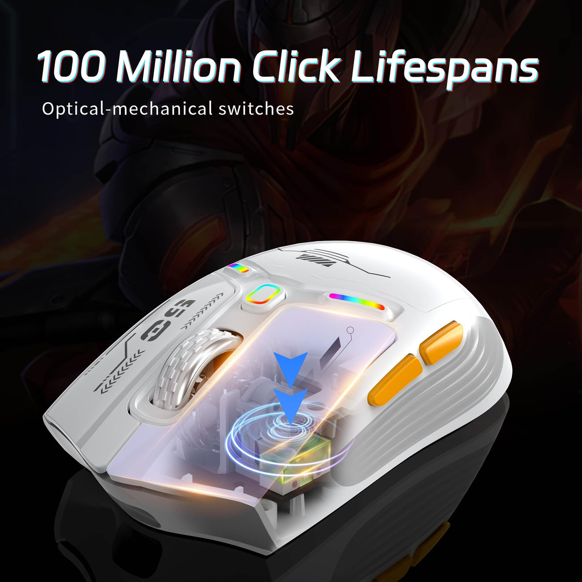Verilux Wireless Gaming Mouse for Esports with 12000 DPI Sensor and Swappable Shells | White