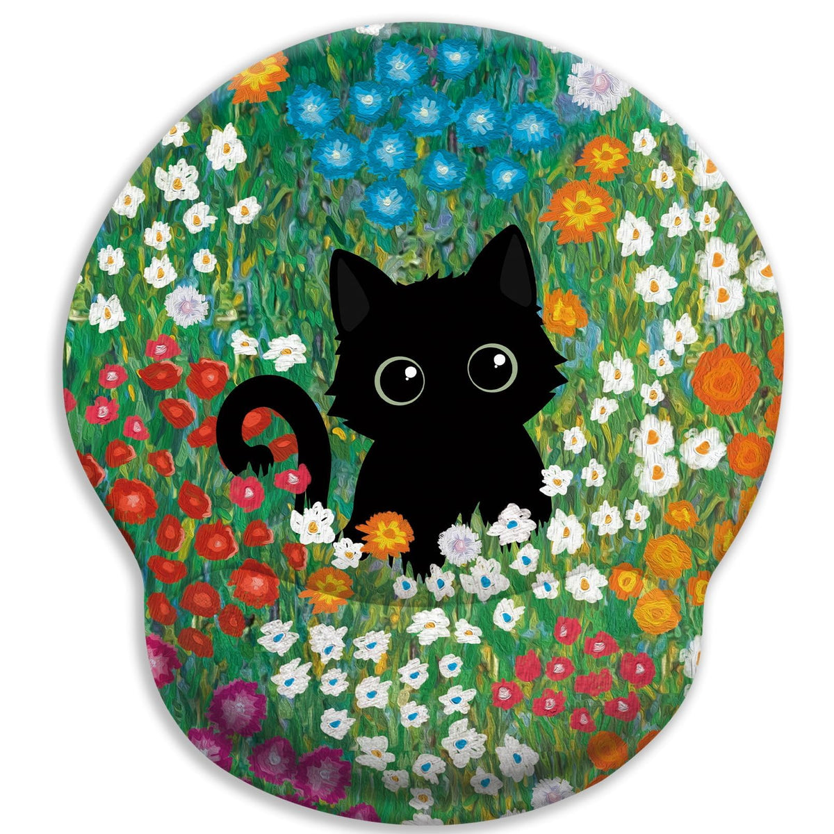 ZORBES® Ergonomic Mouse Pad with Wrist Support, Black Cat Floral Memory Foam Wrist Rest Mouse Pad, Non-Slip Base Smooth Surface Desk Mat for Office, Gaming & Home Workspace