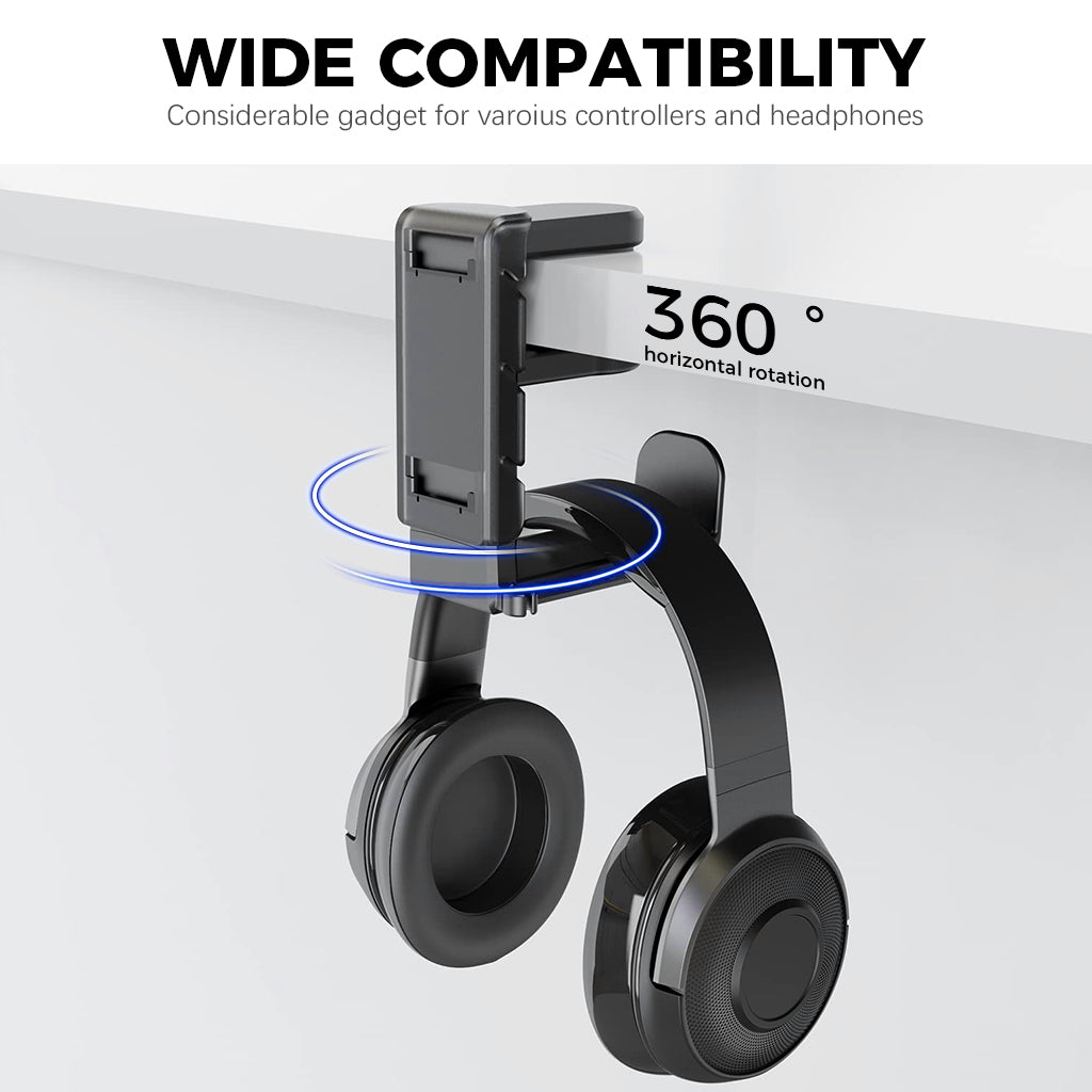 ZORBES® 3-in-1 PC Gaming Headset&Controller Holder, Headphone Stand with Adjustable Clamp&2 Controller Holder&Rotating Arm&Cable Organizer, 360 Degree Rotatable PC Gaming Accessory Headset Holder
