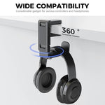 ZORBES® 3-in-1 PC Gaming Headset&Controller Holder, Headphone Stand with Adjustable Clamp&2 Controller Holder&Rotating Arm&Cable Organizer, 360 Degree Rotatable PC Gaming Accessory Headset Holder