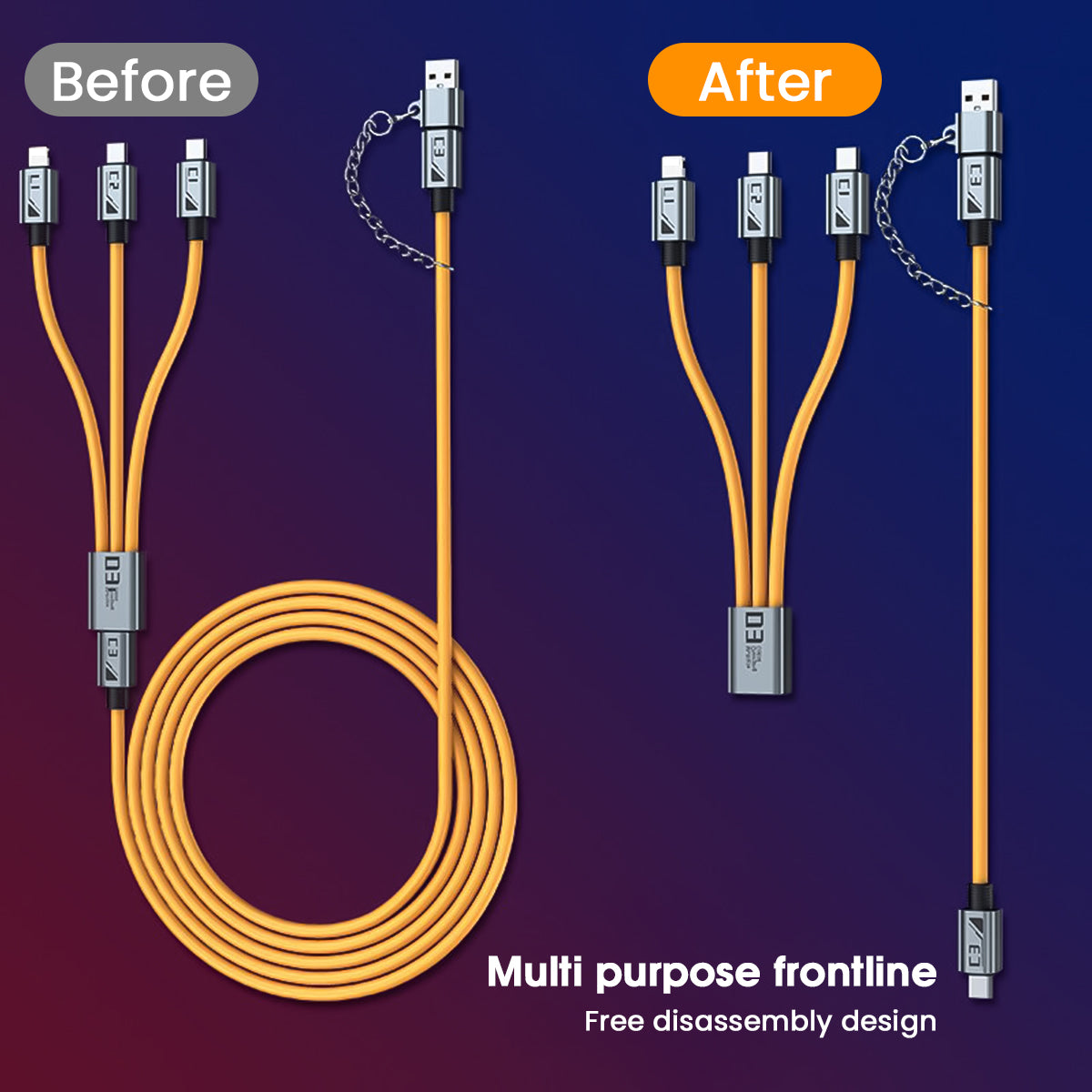 Verilux® 100W Multi Type C Cable, 3.9FT C Type Cable Fast Charging with Type C/USB A Charging Cable to Type C/Light-ning, USB to Type C Cable with Freely Removable Support for iPhone 16/15, Galaxy S24