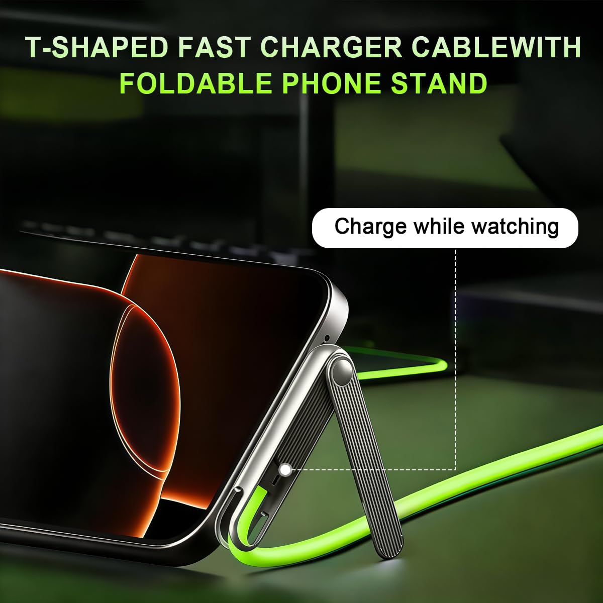 Verilux PD 240W 2-in-1 Right-Angle Type-C Cable with Stand
