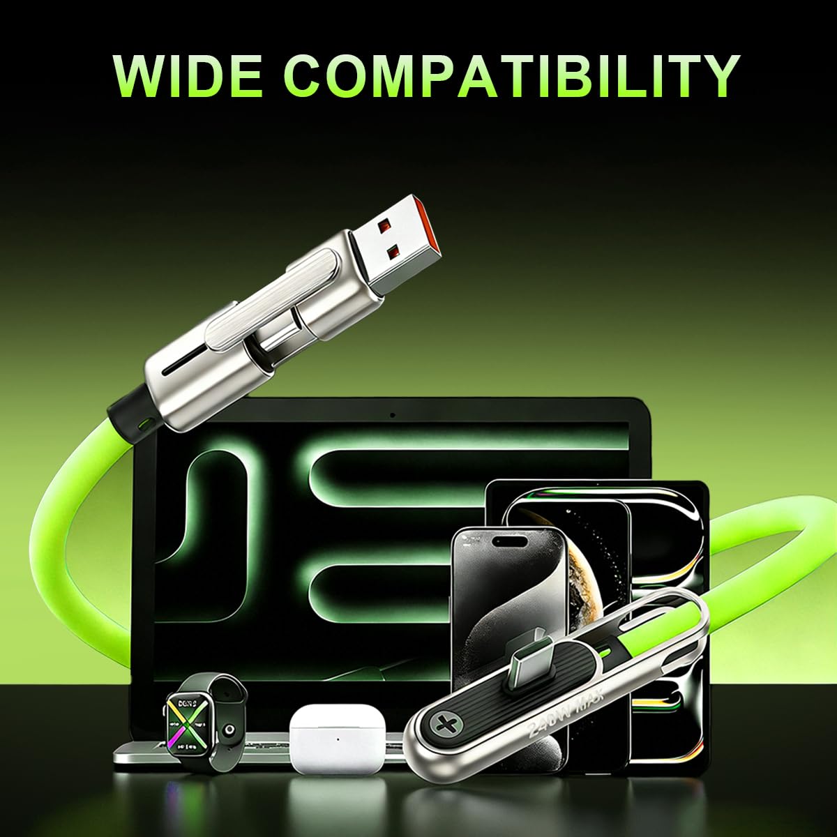 Verilux PD 240W 2-in-1 Right-Angle Type-C Cable with Stand