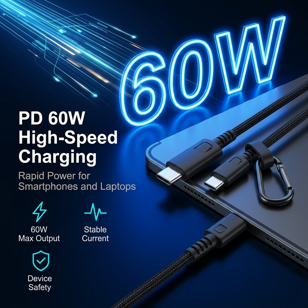 ZORBES® PD 60W Type C Fast Charging Short Cable with Keychain