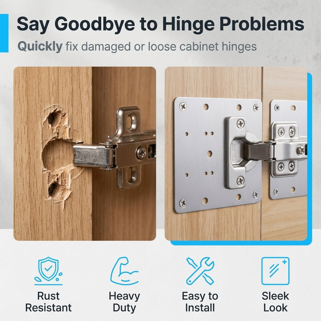 Serplex® 4Pcs Stainless Steel Cabinet Hinge Repair Plate Kit