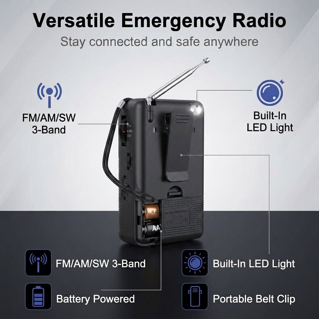 ZORBES® Mini Pocket Radio AM FM SW 3-Band Emergency Speaker